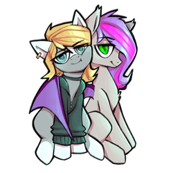 Size: 1200x1200 | Tagged: safe, artist:earthpone, oc, oc only, oc:frigg, oc:windseeker, bat pony, earth pony, pony, 2020 community collab, cute, derpibooru community collaboration, digital art, duo, female, hug, mare, ponysona, simple background, transparent background, winghug