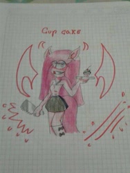 Size: 483x644 | Tagged: safe, artist:madisonn, pinkie pie, anthro, cupcake, female, food, graph paper, pinkamena diane pie, pinkamena party, solo, traditional art