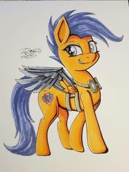 Size: 774x1032 | Tagged: safe, artist:sigilponies, scootaloo, pegasus, pony, artificial wings, augmented, inktober, inktober 2019, mechanical wing, solo, traditional art, wings