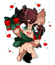 Size: 493x572 | Tagged: safe, artist:ipun, oc, oc only, oc:slumber tea, bat pony, chibi, christmas, clothes, cute, heart, holiday, scarf, simple background, transparent background