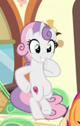 Size: 226x354 | Tagged: safe, screencap, sweetie belle, pony, unicorn, growing up is hard to do, being big is all it takes, bipedal, cropped, cute, dancing, diasweetes, female, mare, older, older sweetie belle, raised hoof, smiling, solo focus