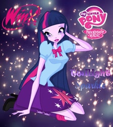 Size: 846x944 | Tagged: safe, artist:redillita, twilight sparkle, twilight sparkle (alicorn), alicorn, human, equestria girls, barely eqg related, clothes, crossover, lipstick, my little pony logo, rainbow s.r.l, shoes, winx club, winxified