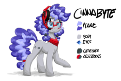 Size: 6000x4000 | Tagged: safe, artist:flutterthrash, oc, oc:cinnabyte, pony, adorkable, bandana, cute, dork, gaming headphones, headphones, reference sheet