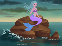 Size: 820x620 | Tagged: safe, artist:azaleasdolls, artist:pone 2.0, silverstream, mermaid, equestria girls, belly button, bra, breasts, cleavage, clothes, crossover, fins, jewelry, mermaid maker, mermaid tail, mermaidized, midriff, necklace, ocean, rock, species swap, tail, the little mermaid