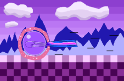Size: 5175x3375 | Tagged: safe, artist:superhypersonic2000, twilight sparkle, twilight sparkle (alicorn), alicorn, pony, ball, cloud, crossover, female, gradient background, levitation, magic, mare, motion lines, mountain, pixel art, rolling, self-levitation, solo, sonic the hedgehog (series), spin dash, spread wings, telekinesis, twiball, wings