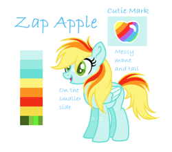 Size: 1216x1072 | Tagged: safe, artist:aurora-light-x, oc, oc:zap apple, pegasus, pony, female, magical lesbian spawn, mare, offspring, parent:applejack, parent:rainbow dash, parents:appledash, reference sheet, simple background, solo, white background