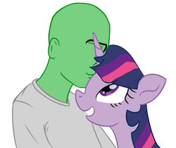 Size: 1345x1128 | Tagged: safe, artist:yukkuripalehorse, twilight sparkle, oc, oc:anon, human, pony, /mlp/, female, kissing, mare