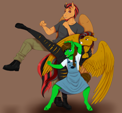 Size: 4308x3979 | Tagged: safe, artist:caff, oc, anthro, horse, daughter, family, father, female, karate, male, martial arts