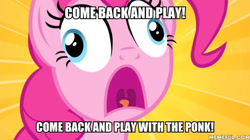 Size: 600x337 | Tagged: safe, edit, edited screencap, screencap, pinkie pie, earth pony, pony, filli vanilli, caption, image macro, it: chapter two, ponk, text