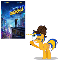 Size: 1209x1209 | Tagged: safe, artist:mlpfan3991, oc, oc:flare spark, pony, deerstalker, detective, detective pikachu, hat, magnifying glass