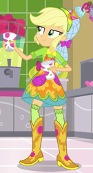 Size: 465x864 | Tagged: safe, screencap, applejack, eqg summertime shorts, equestria girls, shake things up!, cropped, hairnet, solo