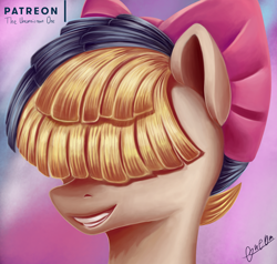 Size: 2000x1900 | Tagged: safe, artist:theunconsistentone, songbird serenade, pegasus, pony, my little pony: the movie, bow, bust, covering eyes, female, mare, patreon, patreon logo, portrait, smiling, solo