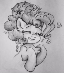 Size: 2800x3203 | Tagged: safe, artist:yunuo, pinkie pie, pony, the last problem, heart, monochrome, older, older pinkie pie, solo, traditional art