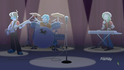 Size: 1280x720 | Tagged: safe, screencap, brawly beats, ringo, sandalwood, cheer you on, equestria girls, equestria girls series, spoiler:eqg series (season 2), clothes, drums, guitar, male, microphone, musical instrument, pants, shoes, trio