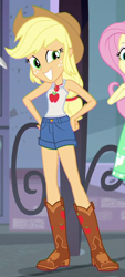 Size: 312x690 | Tagged: safe, screencap, applejack, fluttershy, better together, equestria girls, street chic, cropped, offscreen character, sleeveless, solo focus