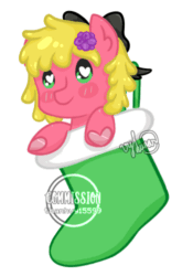 Size: 350x500 | Tagged: safe, artist:thanhvy15599, oc, oc only, oc:sunflower toots apple, earth pony, pony, animated, blinking, bow, christmas, christmas stocking, commission, earth pony oc, female, gif, green eyes, heart eyes, holiday, mare, simple background, solo, white background, wingding eyes, ych result
