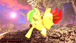 Size: 1920x1080 | Tagged: safe, artist:sky chaser, oc, oc only, oc:sky chaser, oc:wooden toaster, pegasus, pony, 3d, female, male, sleeping, source filmmaker, tree