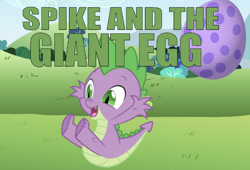 Size: 619x422 | Tagged: artist needed, safe, artist:the smiling pony, edit, editor:undeadponysoldier, spike, dragon, billy hatcher and the giant egg, caption, dragon egg, egg, field, image macro, male, solo, spike's egg, text, title card, video game