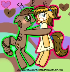 Size: 1015x1036 | Tagged: safe, artist:margaretalonnyreal15, pegasus, pony, eileen, ponified, regular show, rigby, rigleen, shipping