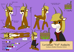 Size: 3508x2480 | Tagged: safe, oc, oc:leviathan "vol" audacity, deer, hybrid, original species, reference sheet, solo