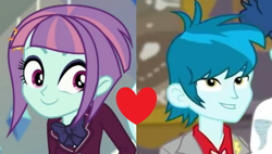 Size: 872x494 | Tagged: safe, edit, edited screencap, screencap, sunny flare, thunderbass, better together, dance magic, equestria girls, school of rock, spoiler:eqg specials, female, male, shipping, shipping domino, straight, thunderflare