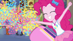 Size: 1920x1080 | Tagged: safe, screencap, applejack, fluttershy, pinkie pie, better together, do it for the ponygram!, equestria girls, canterlot high, confetti, party cannon