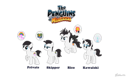 Size: 1961x1181 | Tagged: safe, artist:rainbow15s, earth pony, pegasus, pony, unicorn, crossover, kowalski, madagascar, ponified, private, rico, skipper, the penguins of madagascar