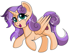 Size: 1021x783 | Tagged: safe, artist:rainbowtashie, scootaloo, sweetie belle, oc, oc:sweet scooter, pegasus, pony, unicorn, adorable face, commissioner:bigonionbean, cute, female, filly, fusion, fusion:sweet scooter, not an alicorn, solo