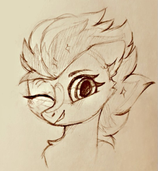 Size: 539x580 | Tagged: safe, artist:raily, pony, bust, one eye closed, sketch, solo, wink
