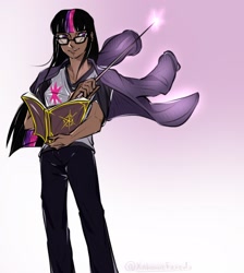 Size: 1866x2080 | Tagged: safe, artist:xahowi-fexedoo, twilight sparkle, human, book, dark skin, female, humanized, magic, solo