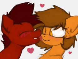 Size: 1337x1026 | Tagged: safe, artist:marsminer, oc, oc only, oc:mars miner, oc:venus spring, pony, heart, licking, marspring, tongue out, venus spring actually having a pretty good time