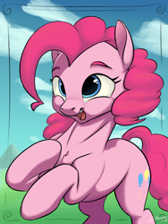 Size: 1500x2000 | Tagged: safe, artist:silverhopexiii, pinkie pie, earth pony, pony, cloud, cute, diapinkes, female, mare, open mouth, smiling, solo