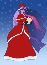 Size: 1280x1760 | Tagged: safe, artist:toughset, twilight sparkle, twilight sparkle (alicorn), alicorn, anthro, christmas, holiday, long dress