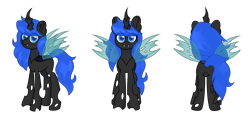 Size: 3720x1724 | Tagged: safe, artist:ninnydraws, oc, oc only, oc:blue visions, changeling, changeling queen, 2020 community collab, blue changeling, changeling oc, changeling queen oc, derpibooru community collaboration, female, insect wings, reference, simple background, solo, transparent background, transparent wings, wings