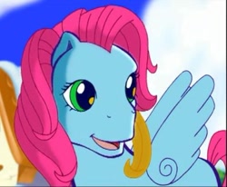 Size: 500x411 | Tagged: safe, screencap, thistle whistle, pegasus, pony, a very minty christmas, g3, cute, green eyes, happy, solo, thistlebetes