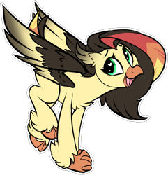 Size: 1551x1612 | Tagged: safe, artist:kellythedrawinguni, oc, oc only, classical hippogriff, hippogriff, pony, adoptable, cloven hooves, female, hippogriff oc, simple background, smiling, solo, transparent background