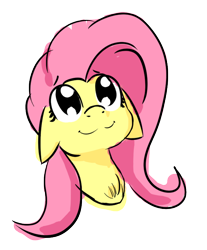 Size: 842x1016 | Tagged: safe, artist:dark shadow, fluttershy, pegasus, pony, :3, bust, chest fluff, cute, female, floppy ears, happy, looking up, mare, portrait, shyabetes, simple background, smiling, solo, transparent background