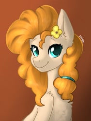 Size: 1536x2048 | Tagged: safe, artist:siripim111, pear butter, earth pony, pony, chest fluff, cute, female, flower, flower in hair, mare, pearabetes, shoulder fluff, solo