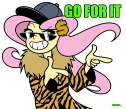 Size: 1158x1012 | Tagged: safe, artist:pedantczepialski, fluttershy, equestria girls, my little pony: pony life, bean mouth, clothes, coat, equestria girls: the parody series, finger gun, finger guns, grin, macklemore, ok boomer, smiling, thin-line style