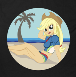 Size: 510x522 | Tagged: safe, artist:samoht-lion, applejack, human, equestria girls, beach, female, lipstick, pinup, red lipstick, solo