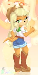 Size: 578x1142 | Tagged: safe, artist:sonleeforever5, derpibooru import, applejack, anthro, plantigrade anthro, echidna, equestria girls outfit, female, solo, sonic the hedgehog (series), sonicified, species swap, zoom layer