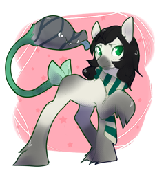 Size: 664x737 | Tagged: safe, artist:pomrawr, oc, oc only, monster pony, original species, piranha plant pony, plant pony, augmented tail, clothes, plant, raised hoof, scarf, solo, tail mouth, ych result