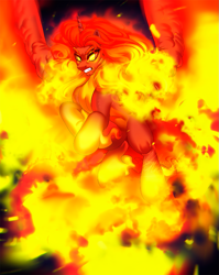 Size: 987x1239 | Tagged: safe, artist:dolorosacake, oc, oc:burning star, alicorn, pony, commission, fire, solo