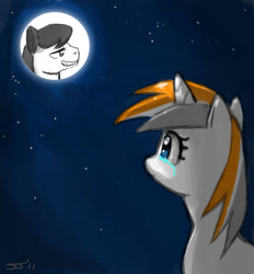 Size: 900x971 | Tagged: safe, artist:johnjoseco, edit, oc, oc:belle eve, oc:pandaman, earth pony, pony, unicorn, crying, female, full moon, gaming, looking up, male, mare, moon, neogaf, ponified, sad, stallion