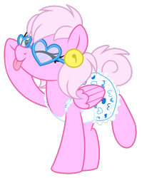 Size: 1111x1396 | Tagged: safe, artist:crystal-tranquility, oc, oc:bloom, pegasus, pony, clothes, dress, female, glasses, mare, one eye closed, solo, tongue out, wink