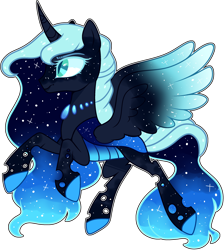 Size: 2540x2835 | Tagged: safe, artist:kurosawakuro, oc, oc:midnight blue, changepony, hybrid, base used, ethereal mane, female, interspecies offspring, magical lesbian spawn, offspring, parent:princess luna, parent:queen chrysalis, parents:chrysaluna, simple background, solo, starry mane, starry wings, transparent background, wings