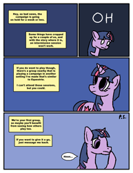 Size: 612x792 | Tagged: safe, artist:newbiespud, artist:paper shadow, twilight sparkle, unicorn twilight, pony, unicorn, collaboration, comic:friendship is dragons, comic, dialogue, female, looking up, mare, offscreen character, thinking, white eyes