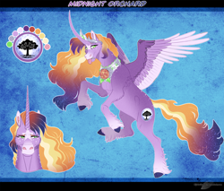 Size: 1306x1114 | Tagged: safe, artist:bijutsuyoukai, oc, oc:midnight orchard, alicorn, pony, magical lesbian spawn, male, offspring, parent:applejack, parent:twilight sparkle, parents:twijack, reference sheet, solo, stallion