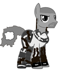 Size: 1060x1292 | Tagged: safe, alternate version, artist:kayman13, color edit, edit, pony, 1000 hours in ms paint, angry, backpack, base used, beard, belt, belt buckle, black and white, buckle, buzz cut, clothes, cole macgrath, colored, facial hair, fingerless gloves, gloves, grayscale, hole in tail, infamous, jacket, monochrome, pants, phone, phone on strap, pocket, pocket on strap, ponified, shoes, simple background, strap, strap buckle, transparent background, vains, vector, vector edit