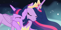 Size: 2152x1080 | Tagged: safe, artist:staricy097, princess twilight 2.0, twilight sparkle, twilight sparkle (alicorn), alicorn, pony, the last problem, cute, hug, self ponidox, time paradox